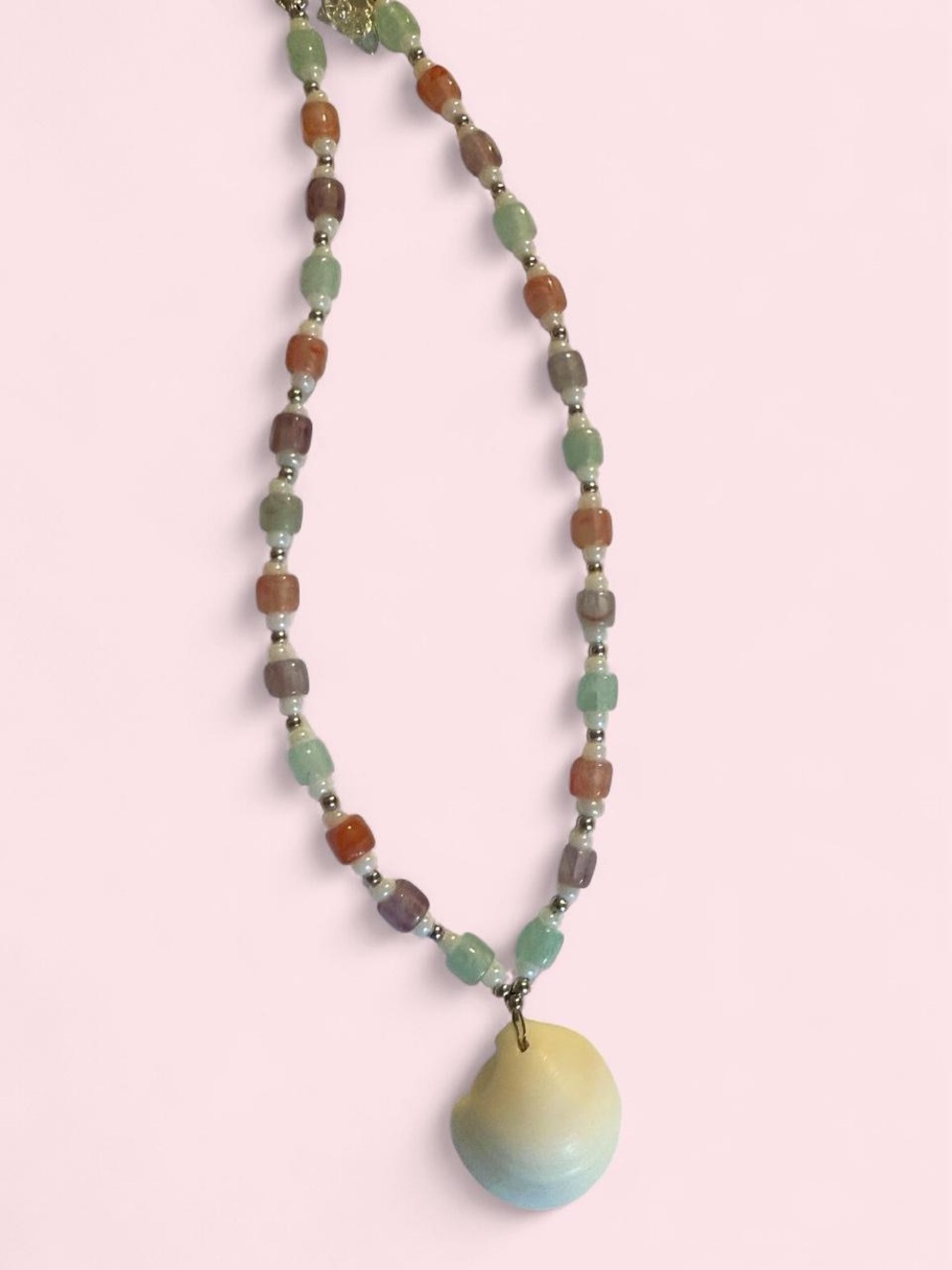Multicolor Beaded Necklace with White Seashell Pendant